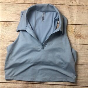 Beyond Yoga Light Blue Collared Crop Top